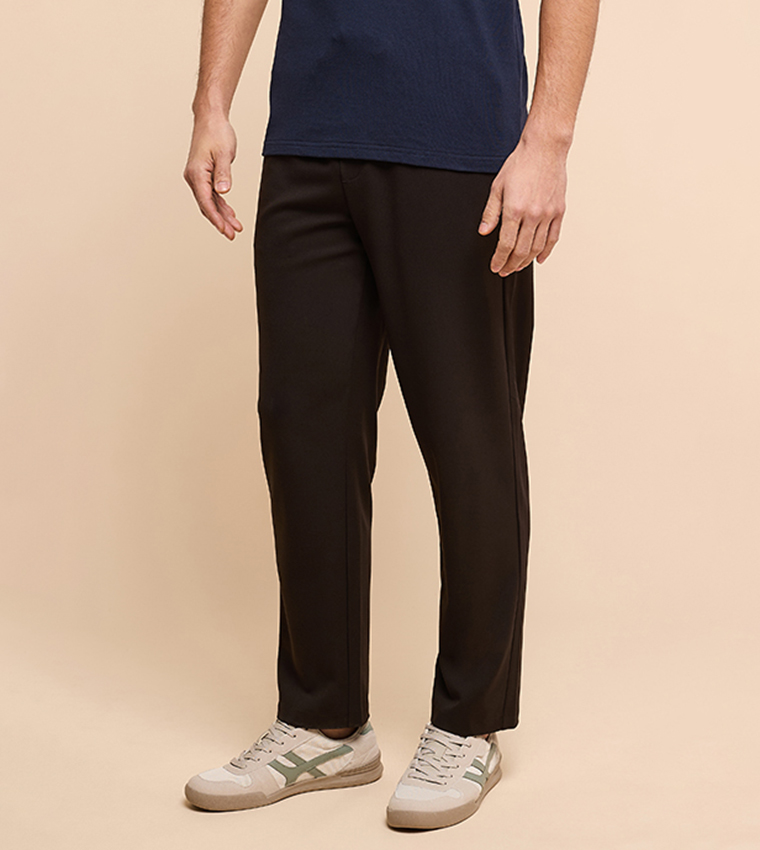 بنطلون سادة برباط على الخصر بقصة عادية