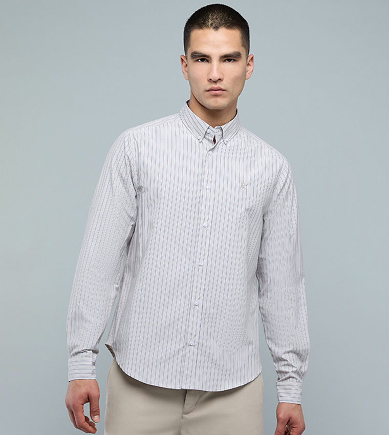 Striped Shirt with Button-Down Collar and Long Sleeves