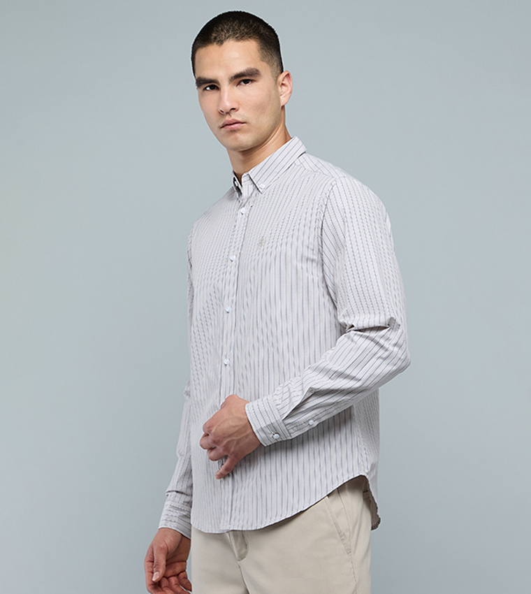 Striped Shirt with Button-Down Collar and Long Sleeves