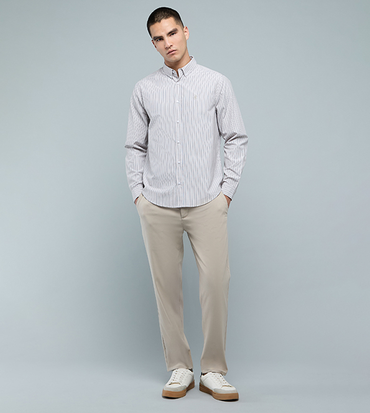 Striped Shirt with Button-Down Collar and Long Sleeves