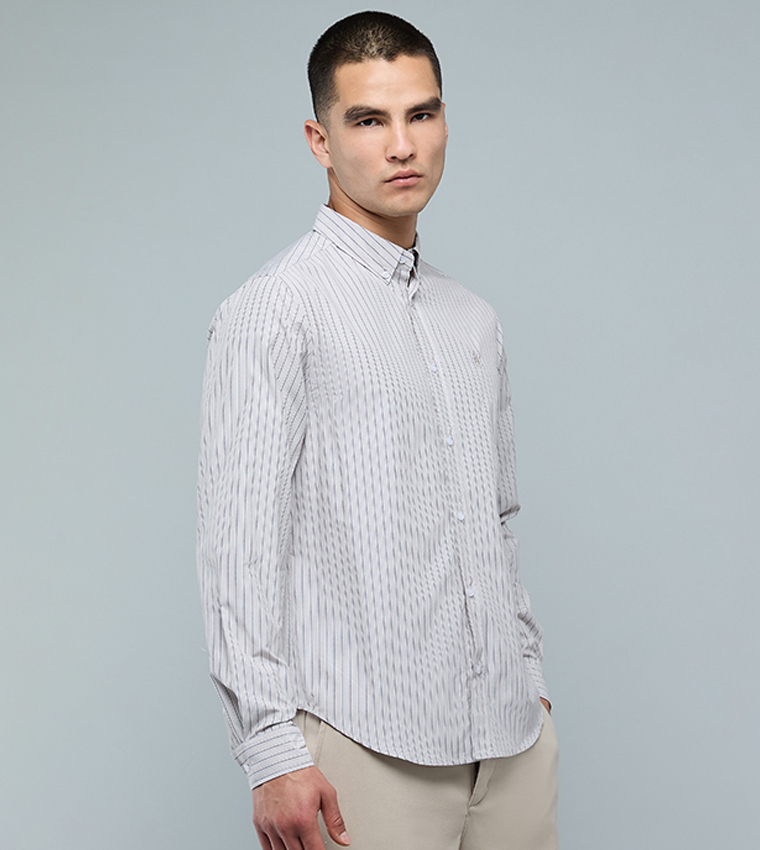 Striped Shirt with Button-Down Collar and Long Sleeves