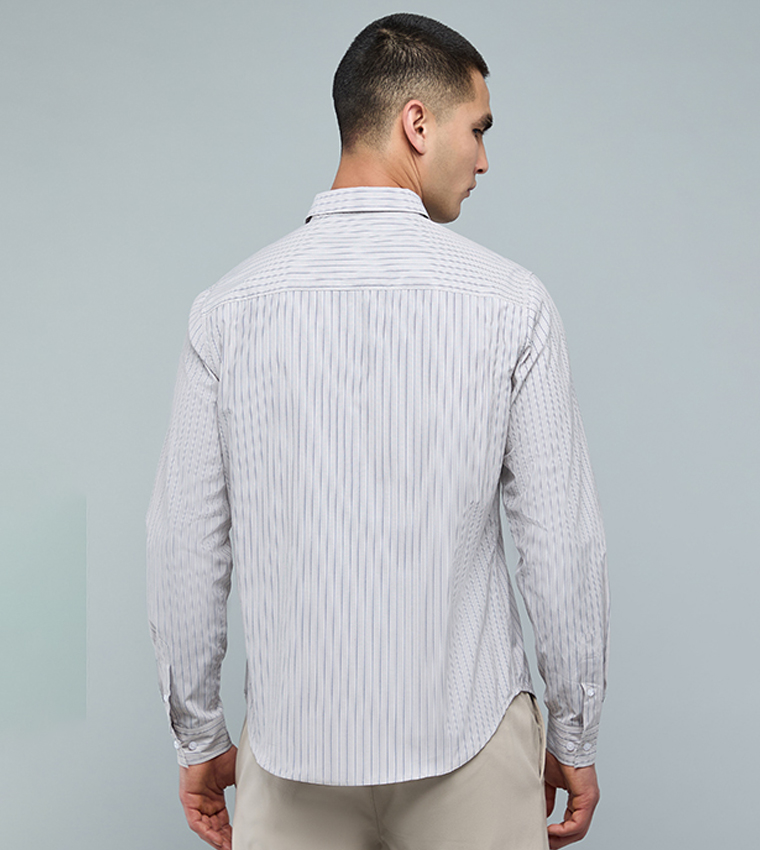 Striped Shirt with Button-Down Collar and Long Sleeves
