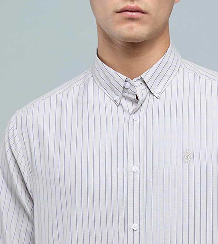 Striped Shirt with Button-Down Collar and Long Sleeves