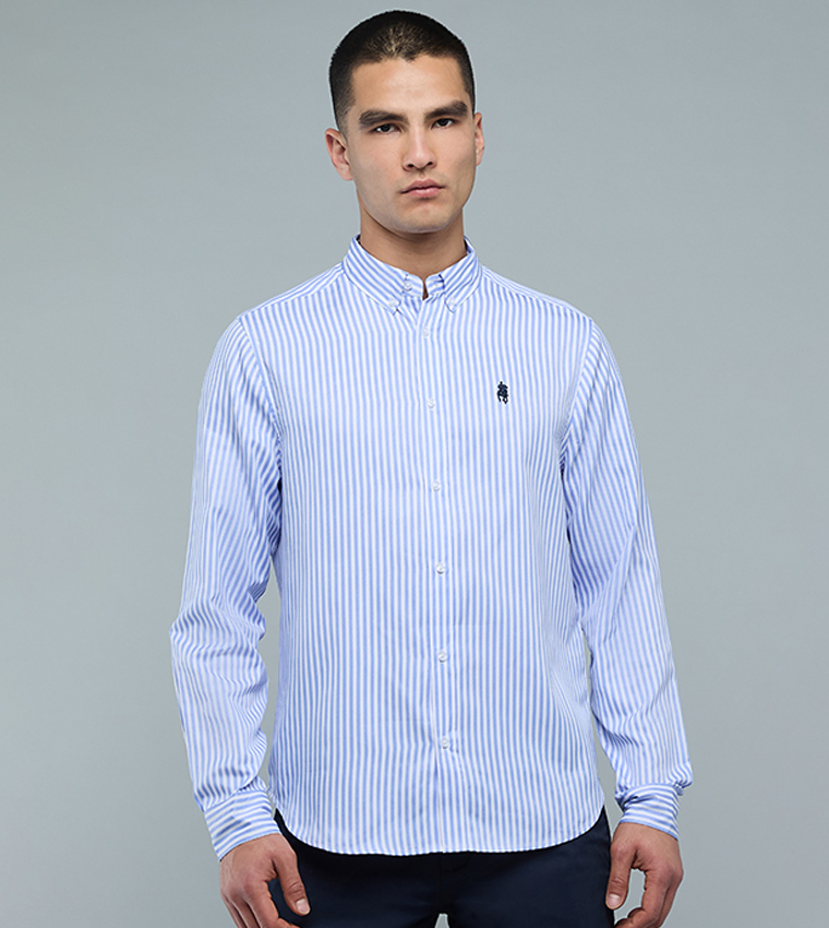 Striped Shirt with Button-Down Collar and Long Sleeves