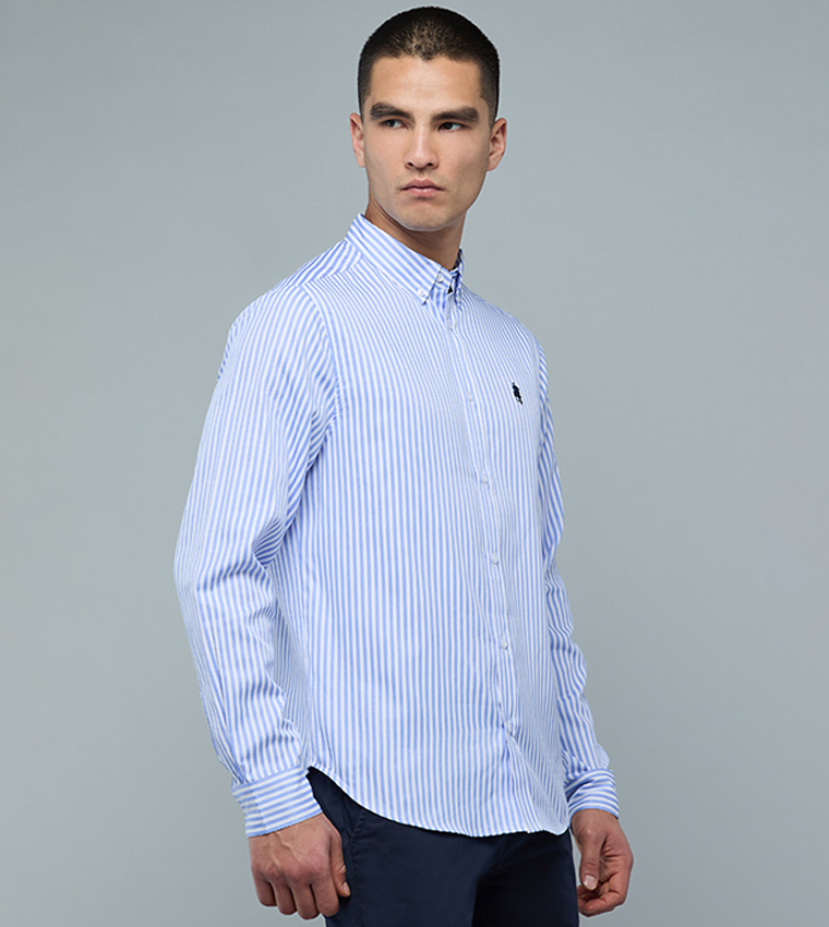 Striped Shirt with Button-Down Collar and Long Sleeves