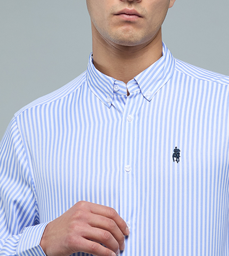 Striped Shirt with Button-Down Collar and Long Sleeves