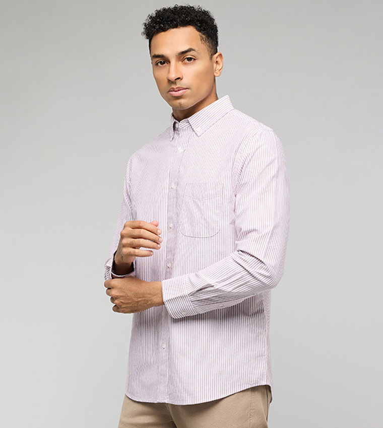 Striped Shirt with Button-Down Collar and Long Sleeves