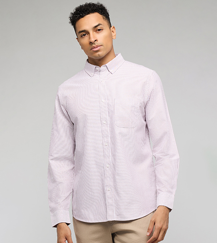 Striped Shirt with Button-Down Collar and Long Sleeves