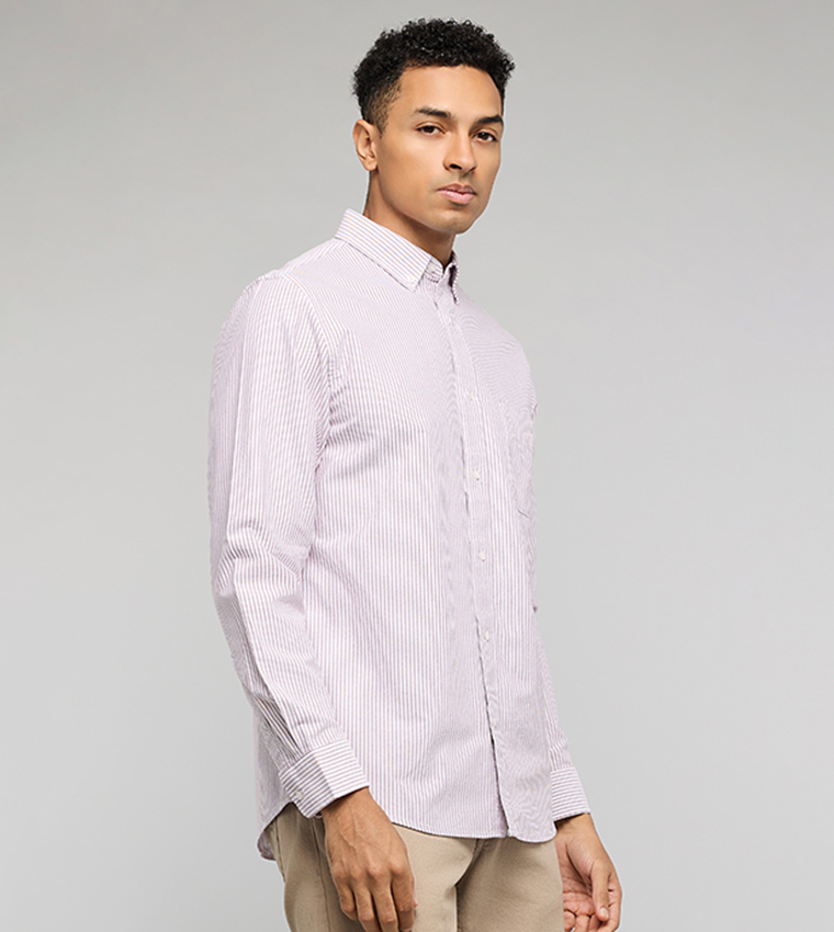 Striped Shirt with Button-Down Collar and Long Sleeves
