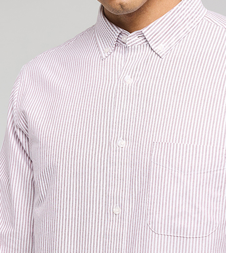 Striped Shirt with Button-Down Collar and Long Sleeves