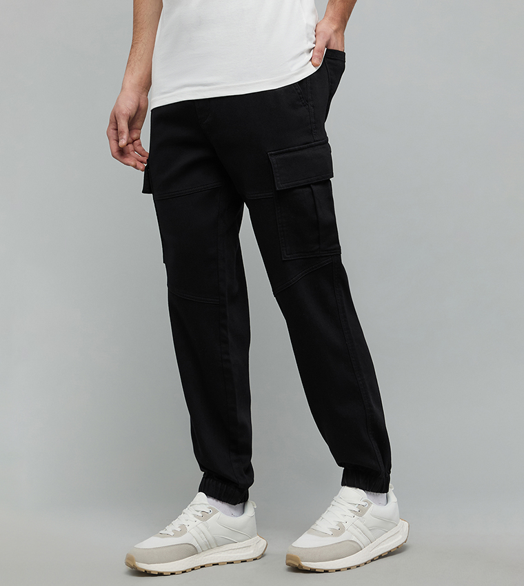 Solid Cargo Jeans with Button Closure