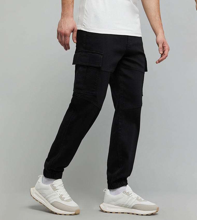 Solid Cargo Jeans with Button Closure