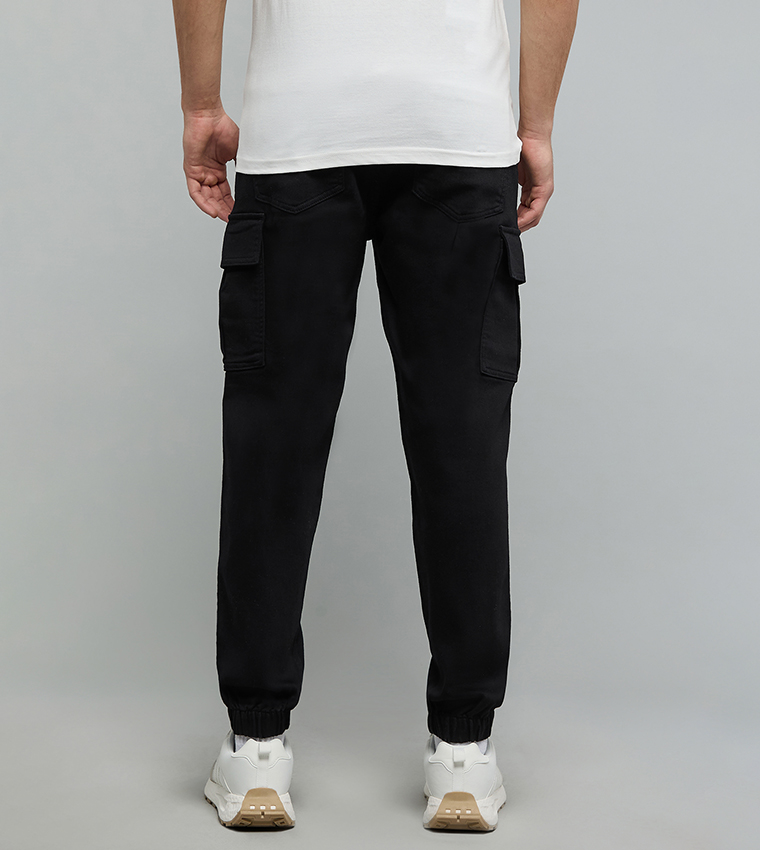 Solid Cargo Jeans with Button Closure