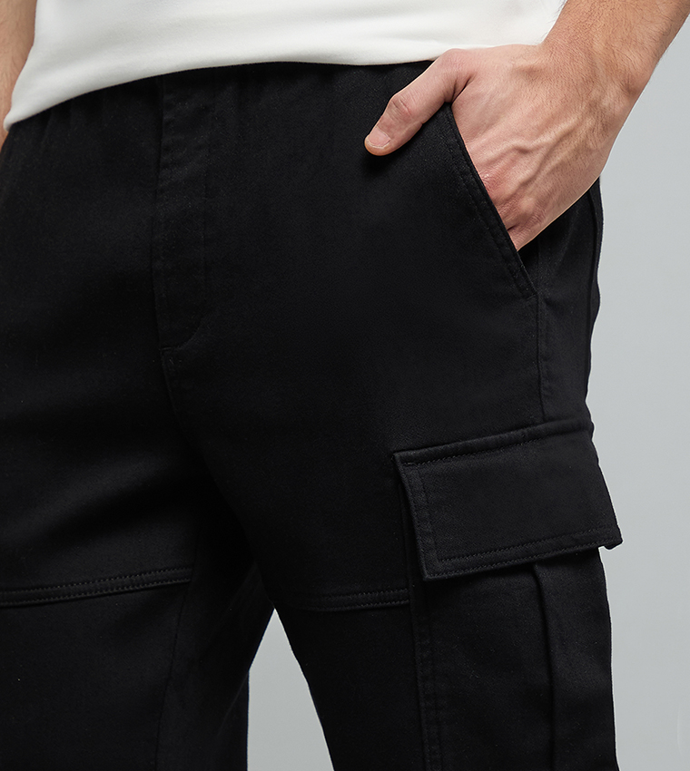 Solid Cargo Jeans with Button Closure