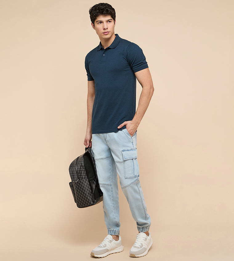 Solid Cargo Jeans with Button Closure