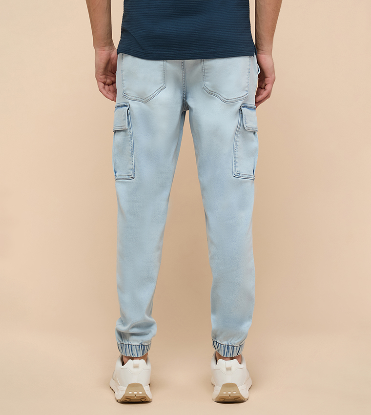 Solid Cargo Jeans with Button Closure