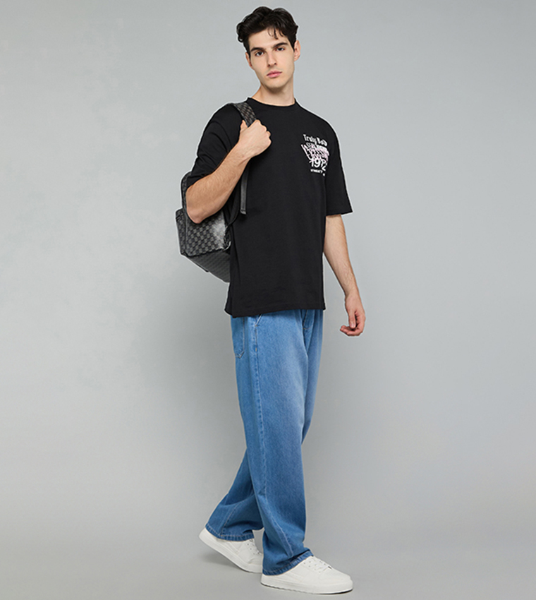 Washed Relaxed Fit Jeans with Button Closure