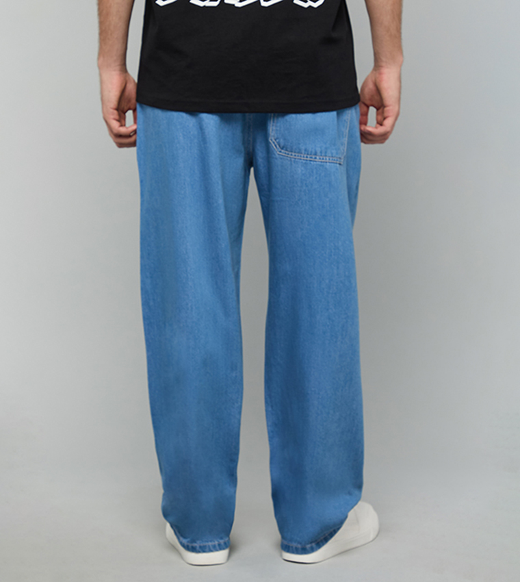 Washed Relaxed Fit Jeans with Button Closure