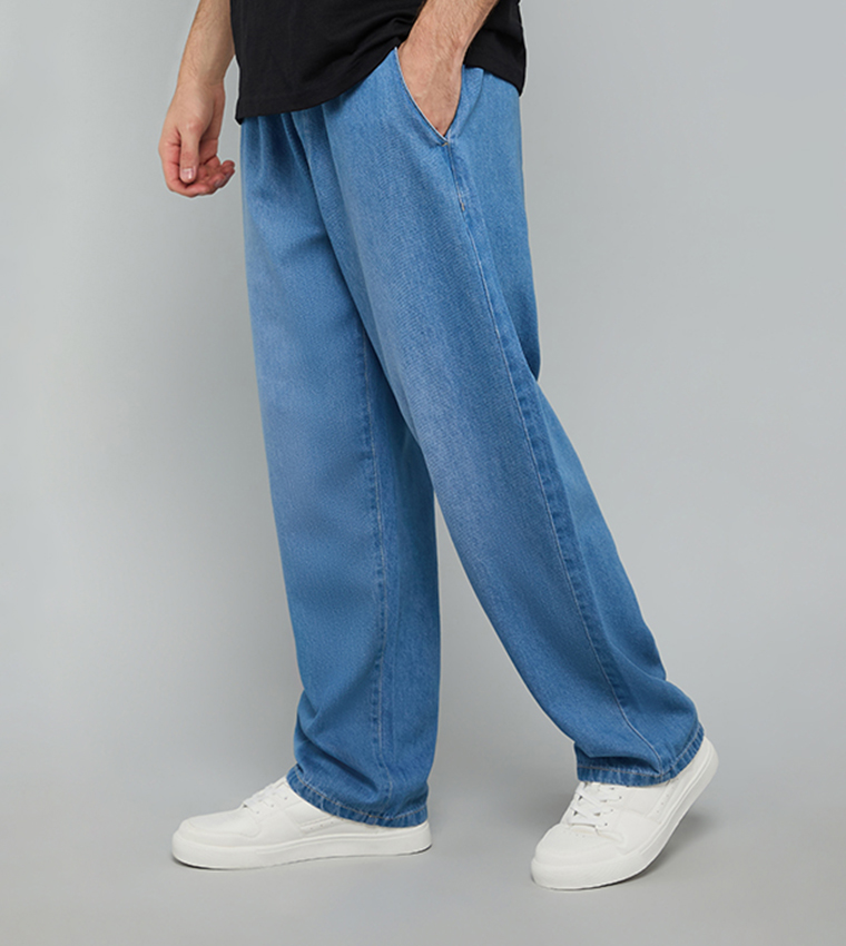 Washed Relaxed Fit Jeans with Button Closure