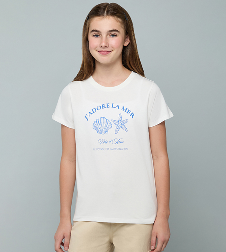 Printed T-Shirt with Crew Neck and Short Sleeves