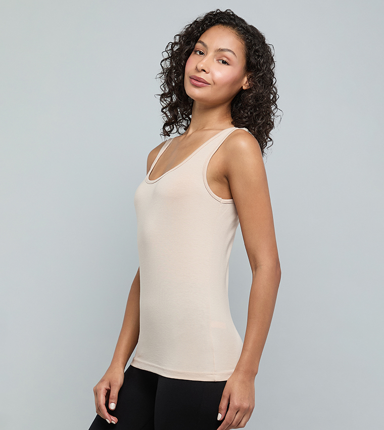 R&B  Sleeveless Tops - Beige Sleeveless Tops