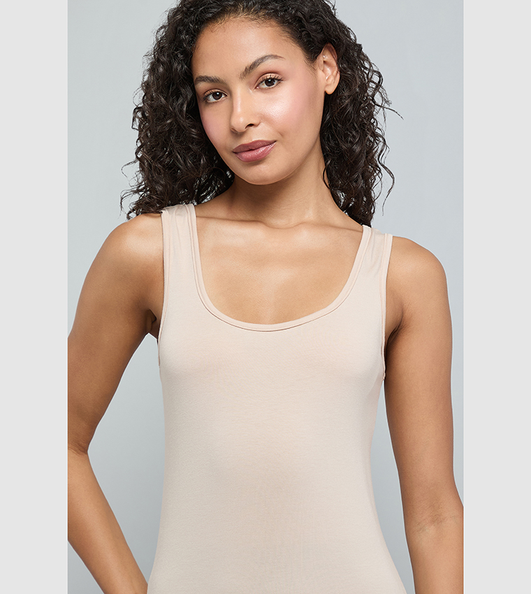 R&B  Sleeveless Tops - Beige Sleeveless Tops