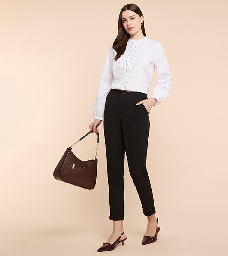 Solid Tapered Fit Pants with Elastic Waist