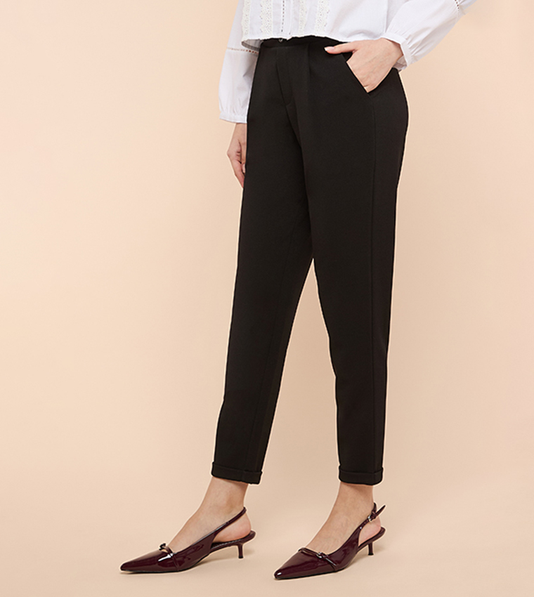 Solid Tapered Fit Pants with Elastic Waist