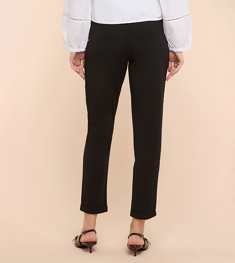 Solid Tapered Fit Pants with Elastic Waist