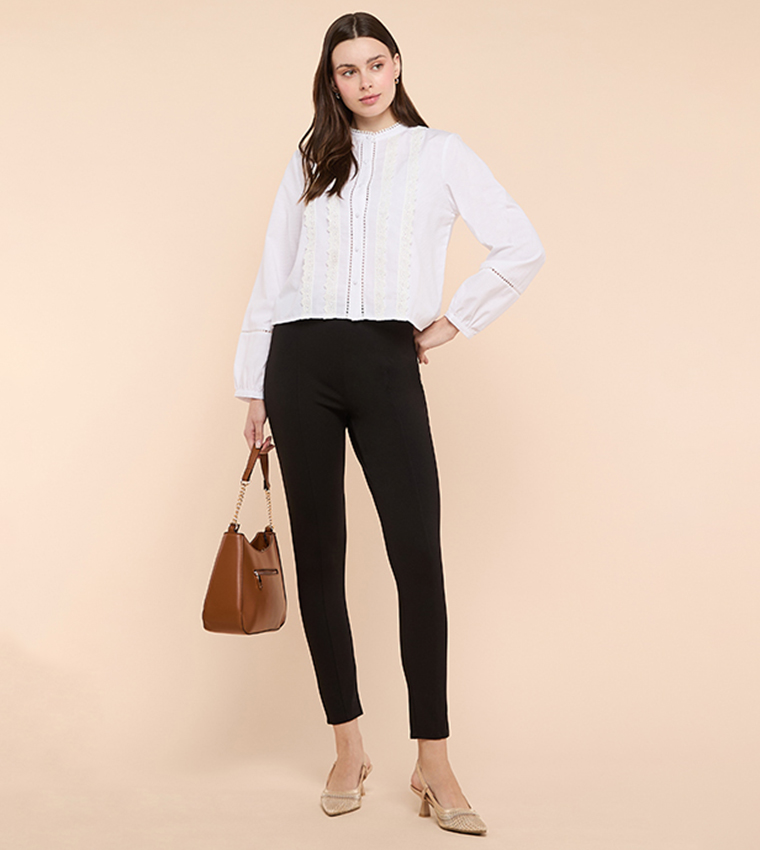 Solid Ponte Pants with Elastic Waist