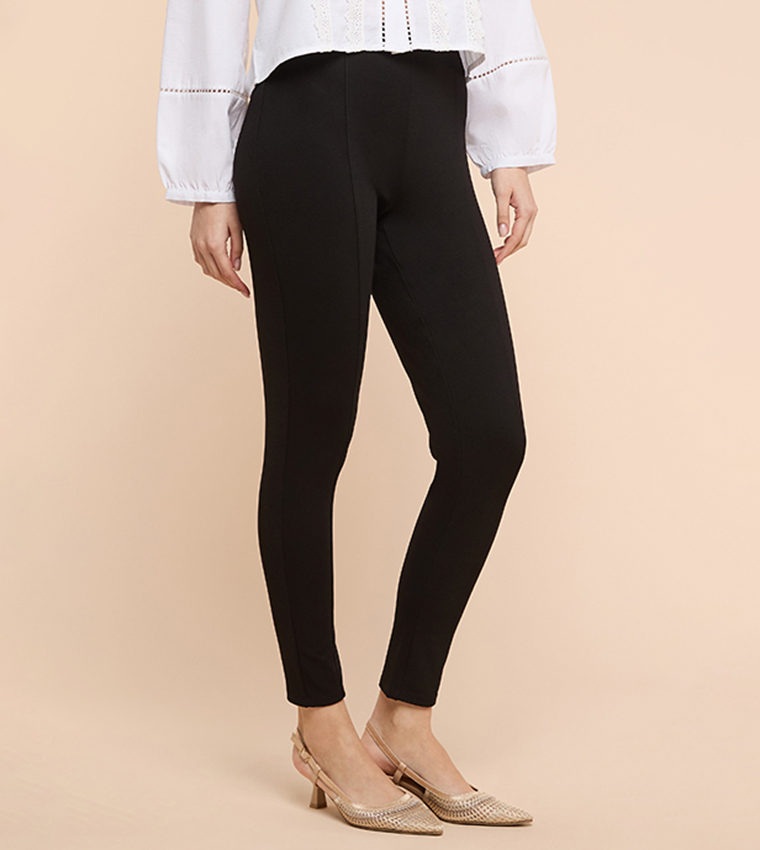 Solid Ponte Pants with Elastic Waist