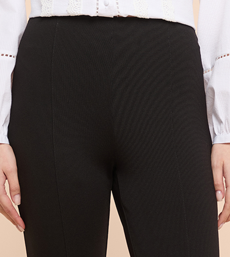 Solid Ponte Pants with Elastic Waist