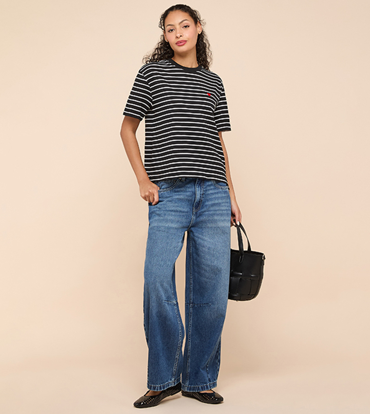 Striped T-Shirt with Crew Neck and Short Sleeves