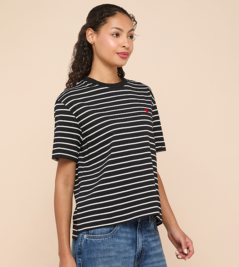 Striped T-Shirt with Crew Neck and Short Sleeves