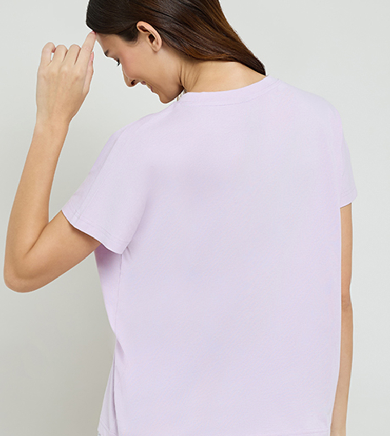 Printed Sleep Top with Crew Neck and Short Sleeves