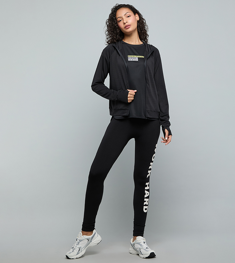 Solid Active Hooded Jacket with Zipper Closure
