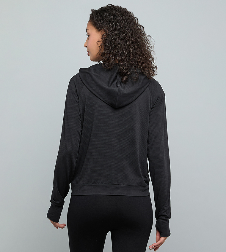 Solid Active Hooded Jacket with Zipper Closure