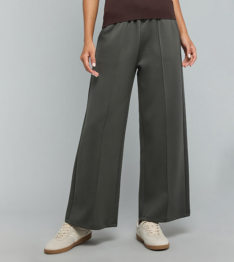 Solid Wide Leg Pants with Drawstring Waist