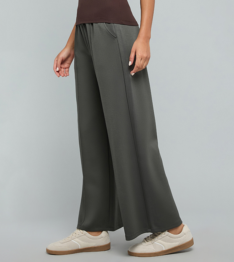 Solid Wide Leg Pants with Drawstring Waist