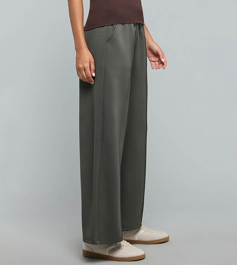 Solid Wide Leg Pants with Drawstring Waist