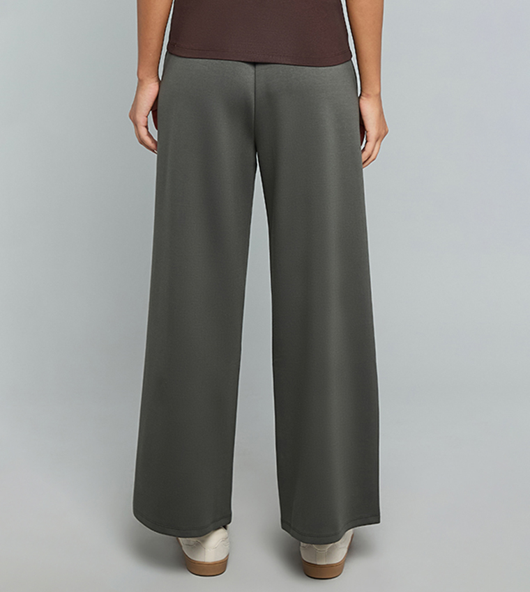 Solid Wide Leg Pants with Drawstring Waist