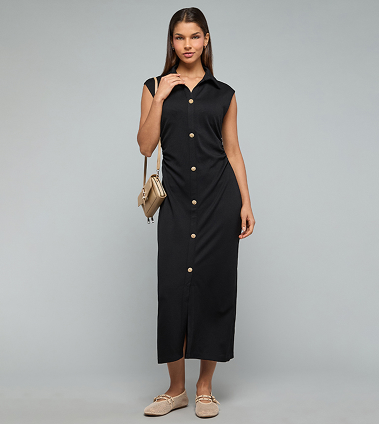 Textured Sleeveless Shirt Dress