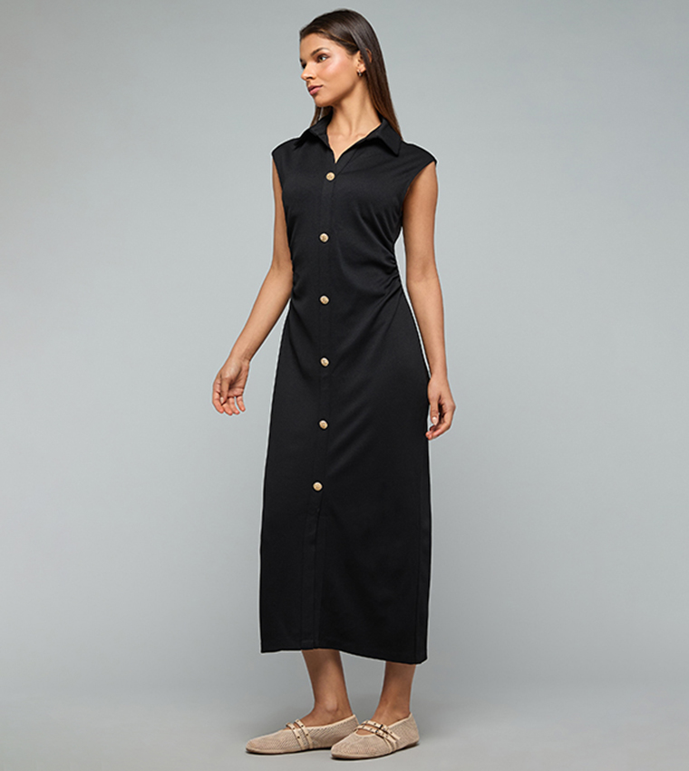 Textured Sleeveless Shirt Dress