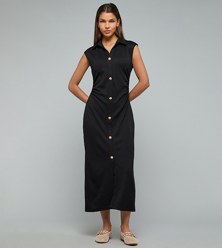 Textured Sleeveless Shirt Dress