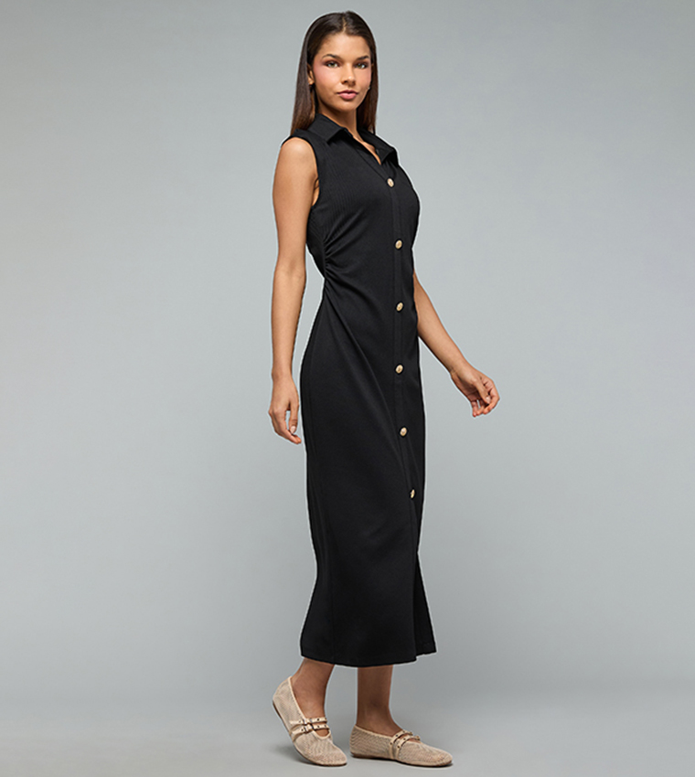 Textured Sleeveless Shirt Dress