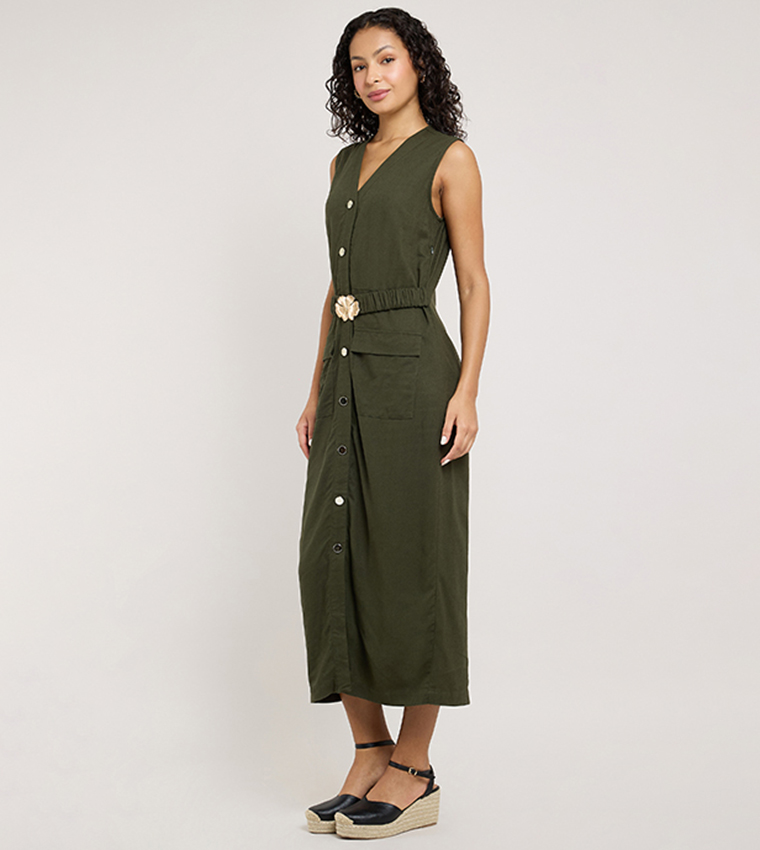 Solid Sleeveless Midi Dress