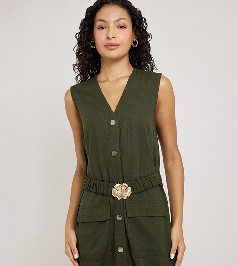 Solid Sleeveless Midi Dress