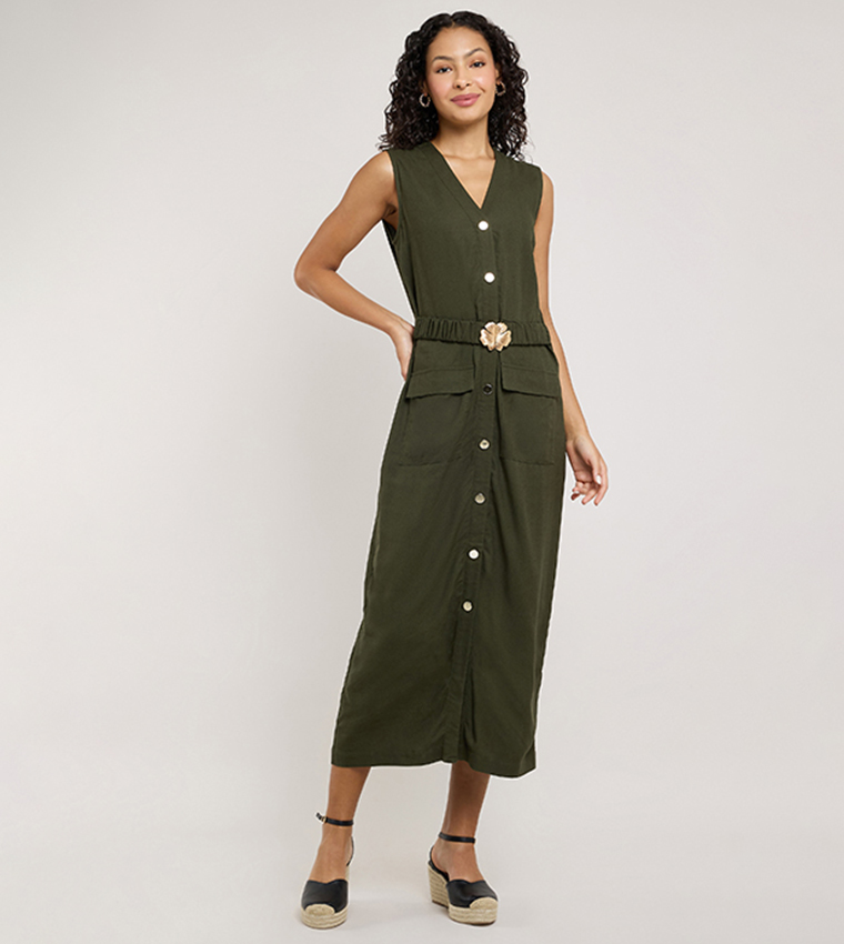 Solid Sleeveless Midi Dress