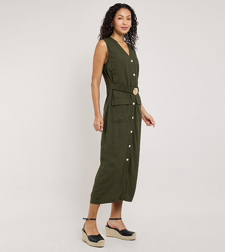Solid Sleeveless Midi Dress