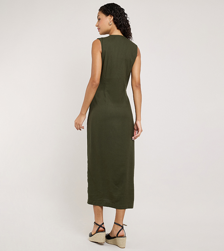 Solid Sleeveless Midi Dress